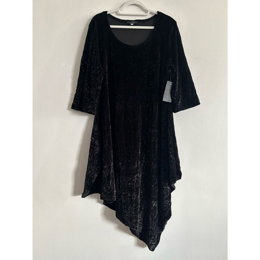 bryn Walker Naida Italian Crushed Velvet Asymmetrical Tunic Dress in black